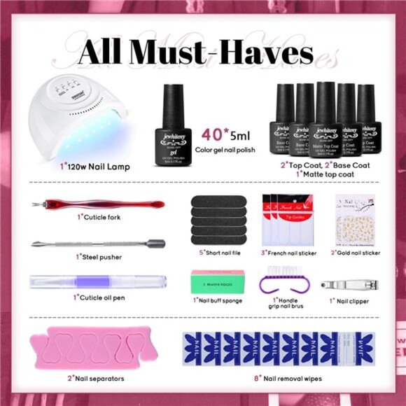 45PCS Gel Nail Polish Kit with U V Light 120W LED Nail Lamp 40 Colors - Picture 2 of 8